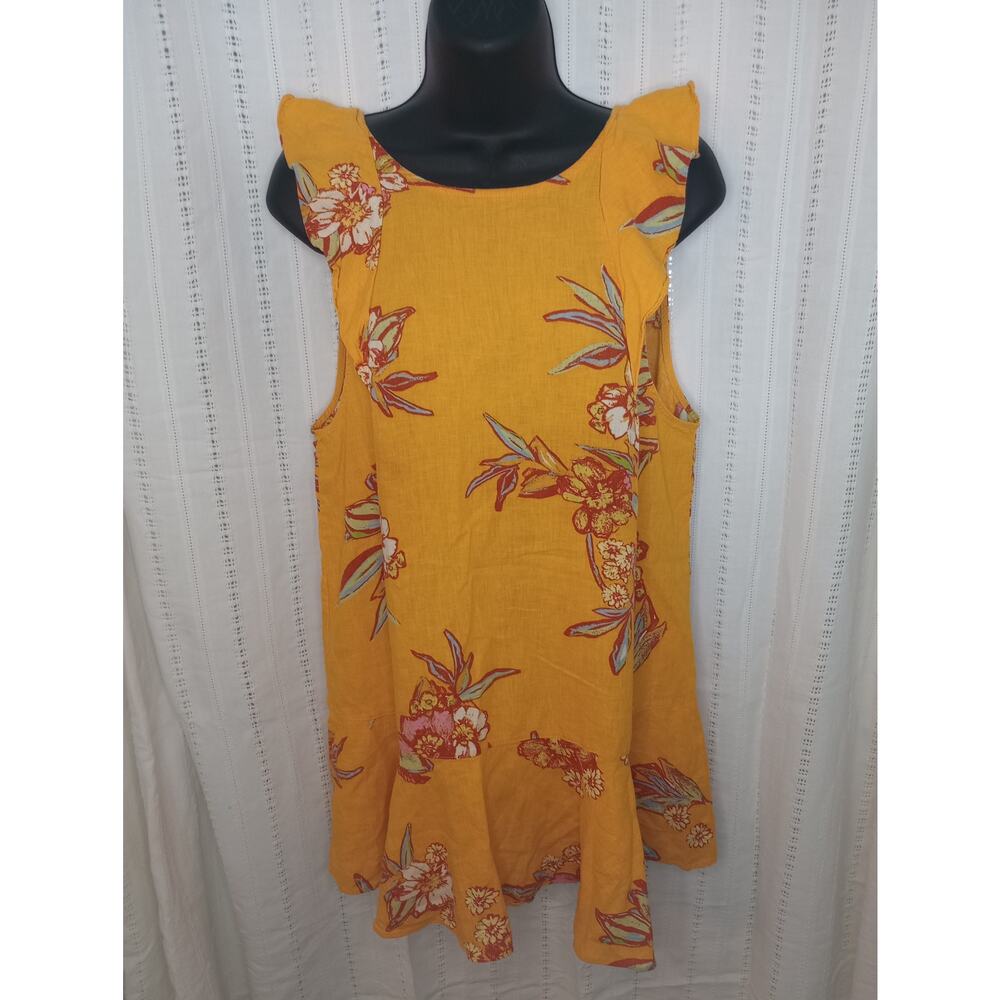 Free People Summer in Tulum Tunic - Small - Yellow Floral Linen - EUC